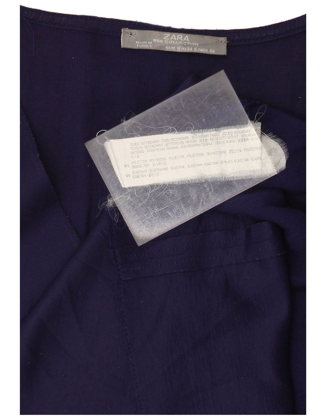 Zara Damen Bluse Top UK 10 Small Marineblau Polyester