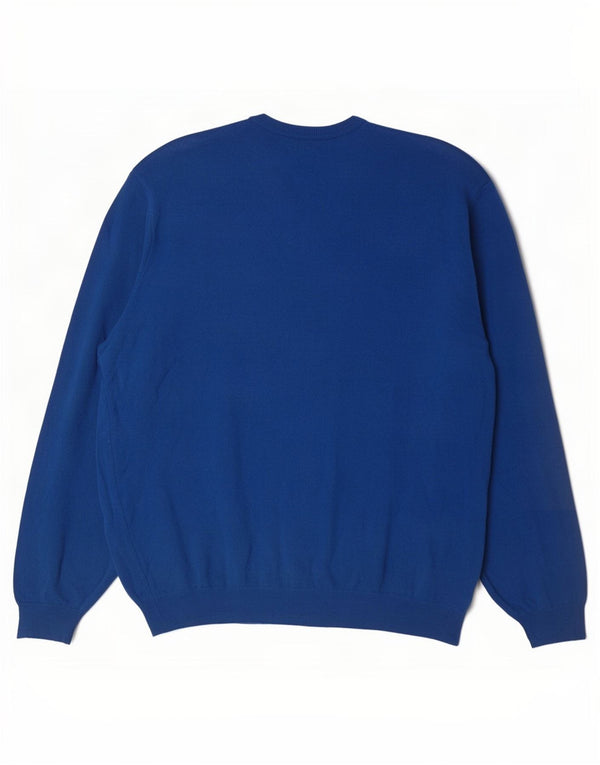 Benetton Herren-Pullover mit V-Ausschnitt, 2XL, blaue Merinowolle