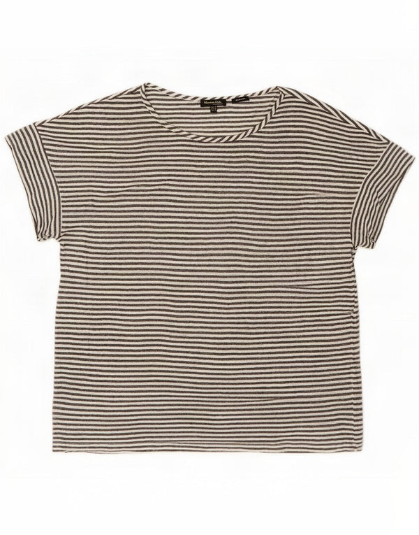 Massimo Dutti Damen-T-Shirt in Übergröße, UK 14, mittelgrau, Nadelstreifen