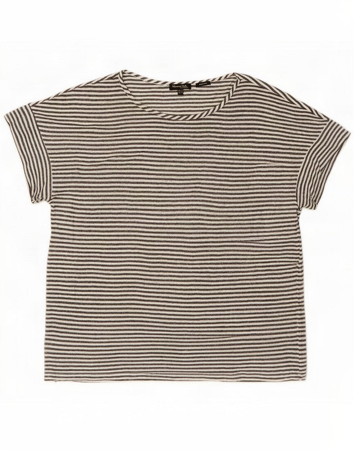 Massimo Dutti Damen-T-Shirt in Übergröße, UK 14, mittelgrau, Nadelstreifen