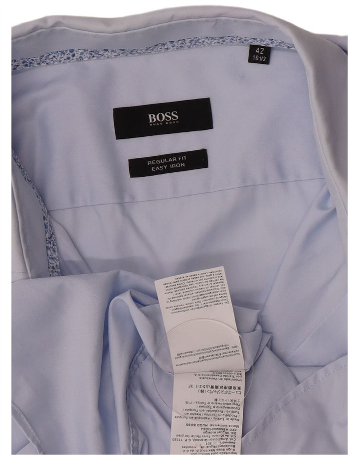 Hugo Boss Herren-Hemd in normaler Passform, Größe 42 16 1/2, große blaue Baumwolle