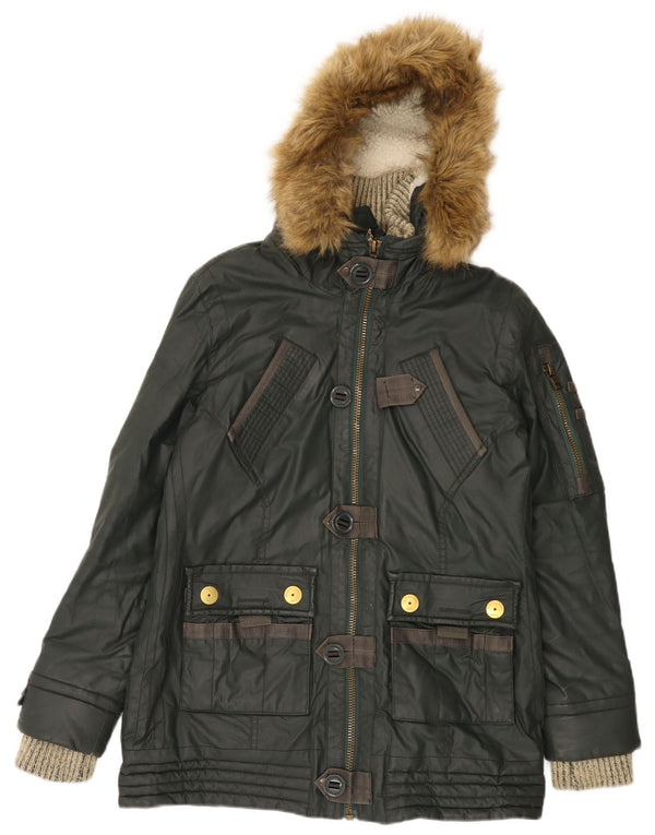 Superdry Damen-Windbreakerjacke mit Kapuze, UK 14, Größe L, Grün, Baumwolle, Army