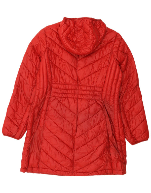 Michael Kors Wattierter Damenmantel mit Kapuze, UK 16, großes rotes Nylon