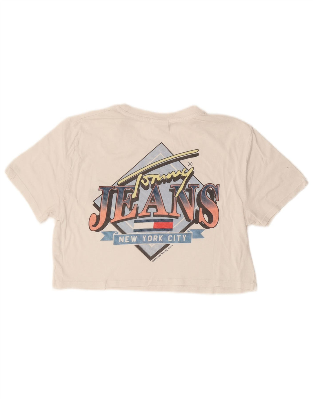 TOMMY HILFIGER Damen Crop Graphic T-Shirt Top UK 10 Small Weiß