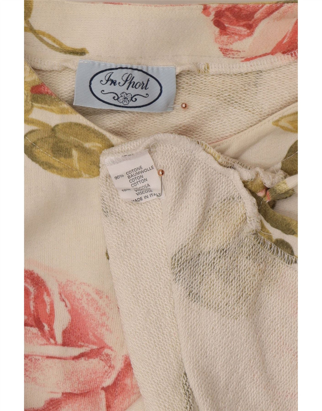 VINTAGE Damen Top Langarm UK 16 Large Off White Floral Cotton