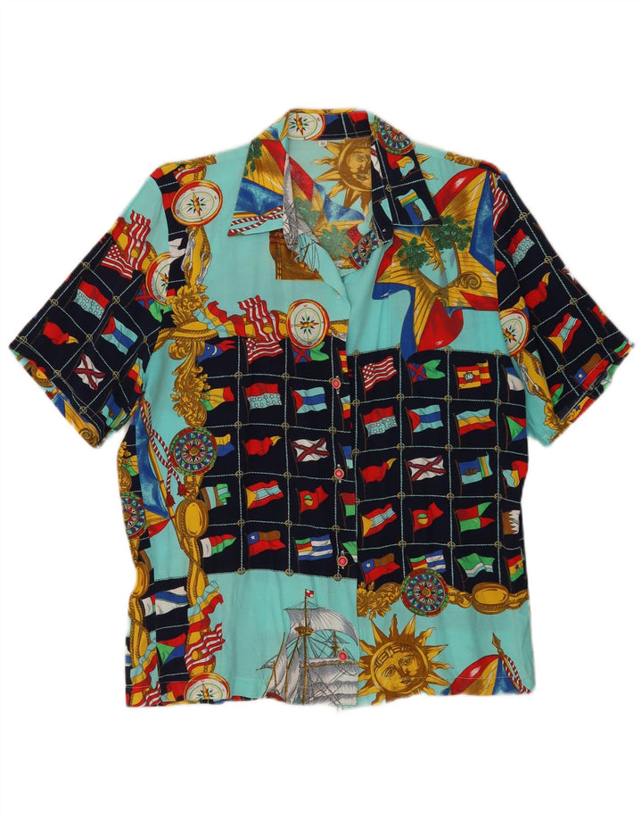 Vintage Damen Hemd mit abstraktem Muster UK 14 Medium Mehrfarbig Geometrisch