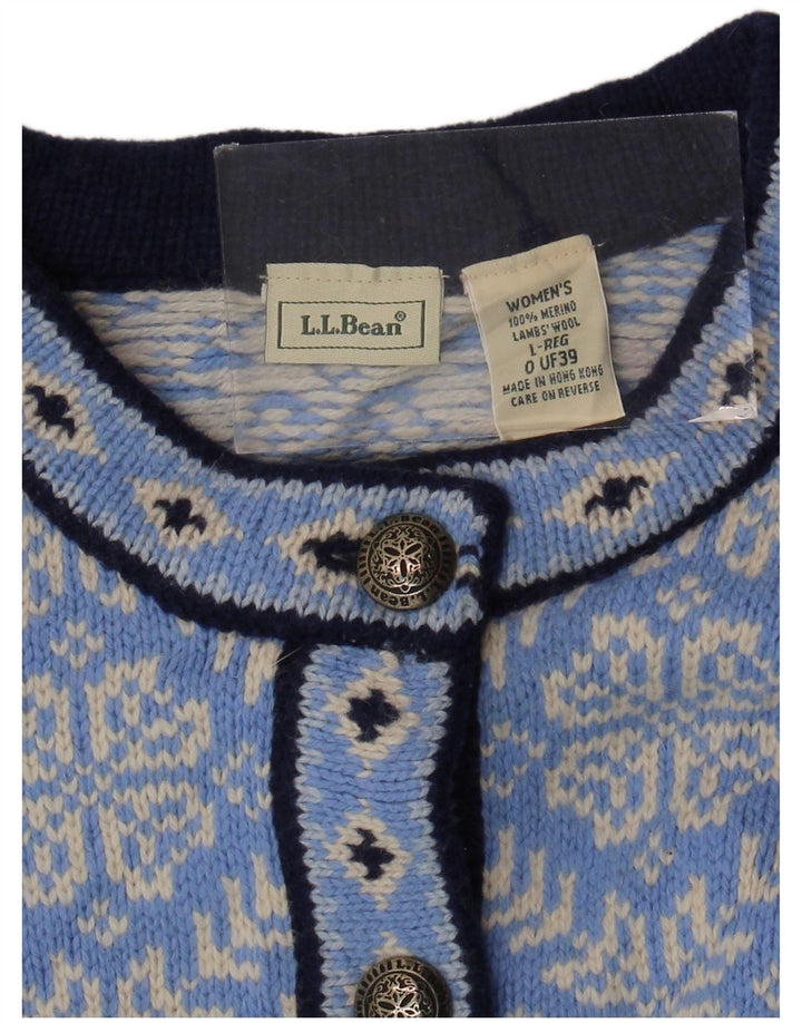 L.L.BEAN Damen-Cardigan-Pullover UK 16 Große blaue Fair-Isle-Merinowolle