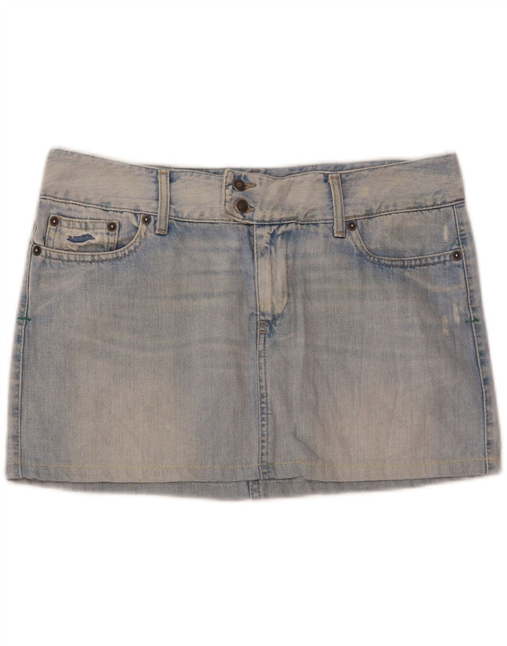 Benetton Damen Denim-Minirock IT 46 Large W35 Blaue Baumwolle