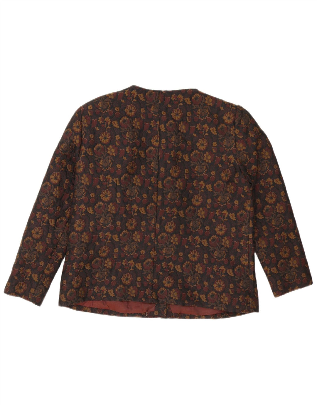 Vintage Damen 5-Knopf-Blazerjacke UK 16 Großes braunes Blumenmuster