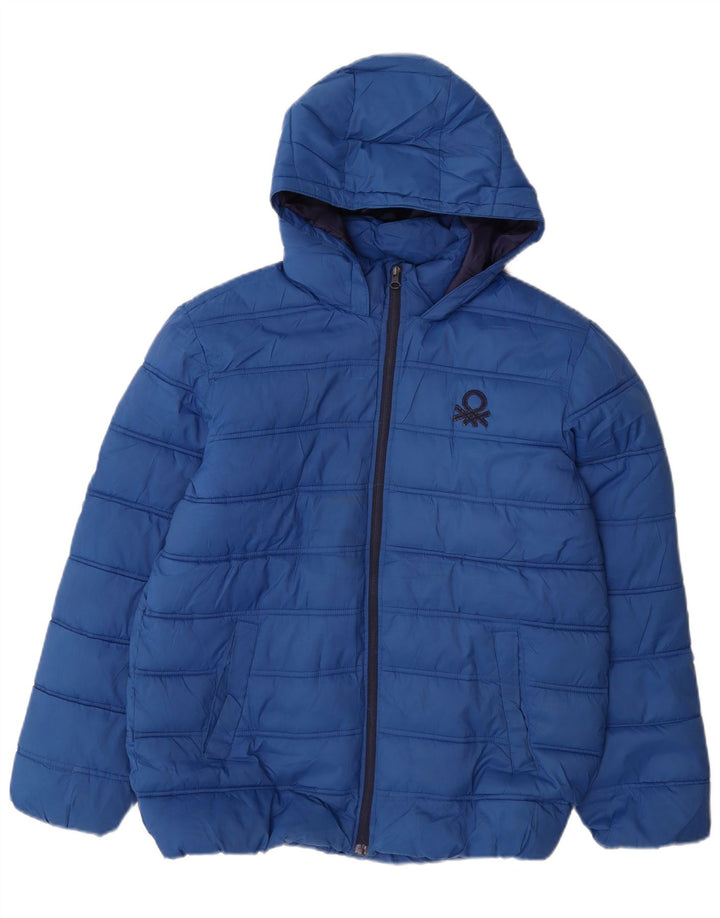 BENETTON Boys Hooded Padded Jacket 13-14 Years 3XL Blue Polyester