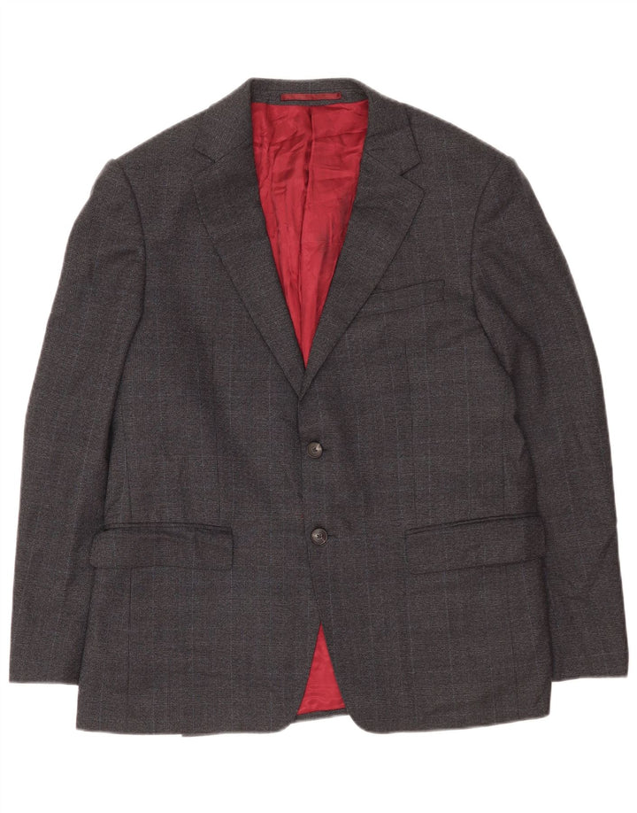 Marks & Spencer Herren-Blazer mit 2 Knöpfen, Gr. 40, groß, grau kariert, Wolle