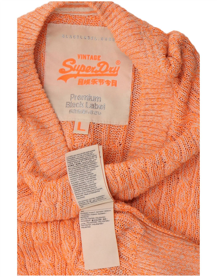 Superdry Damen-Pullover mit Rundhalsausschnitt, UK 14, Größe L, orange gefleckte Baumwolle