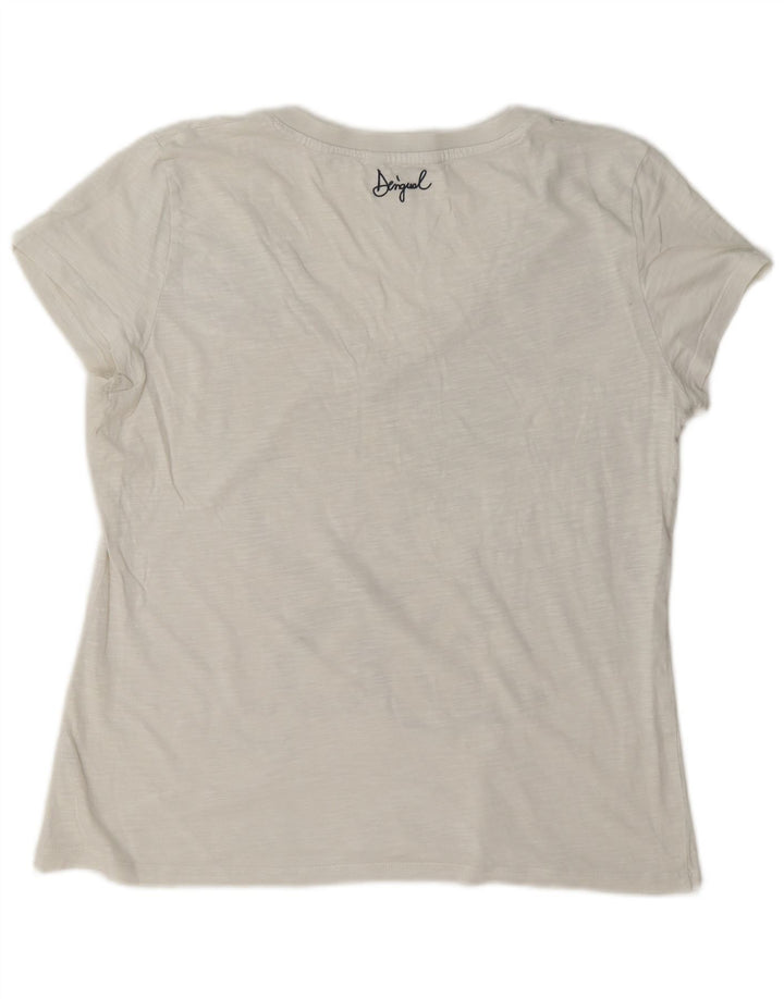 Desigual Damen Grafik T-Shirt Top UK 16 Large Weiß