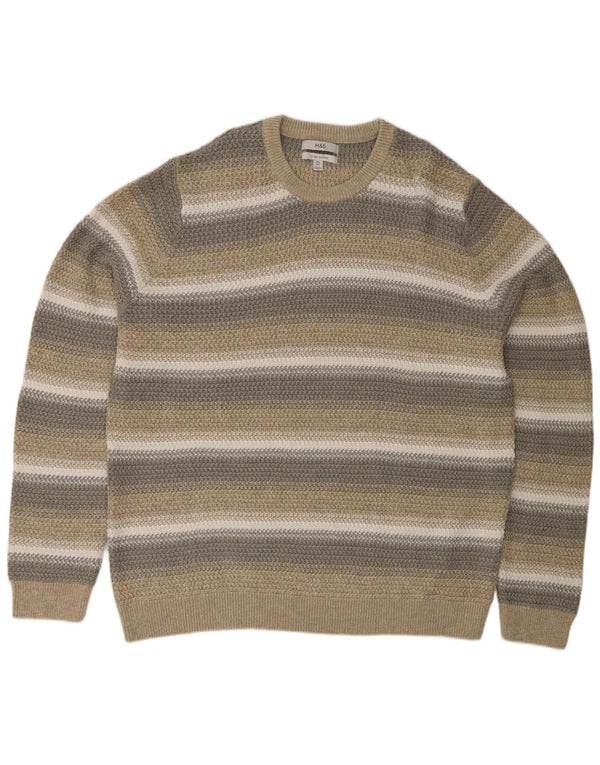 Marks & Spencer Herren-Pullover mit Rundhalsausschnitt, reguläre Passform, 2XL, Beige gestreift