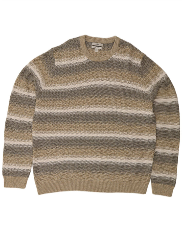 Marks & Spencer Herren-Pullover mit Rundhalsausschnitt, reguläre Passform, 2XL, Beige gestreift