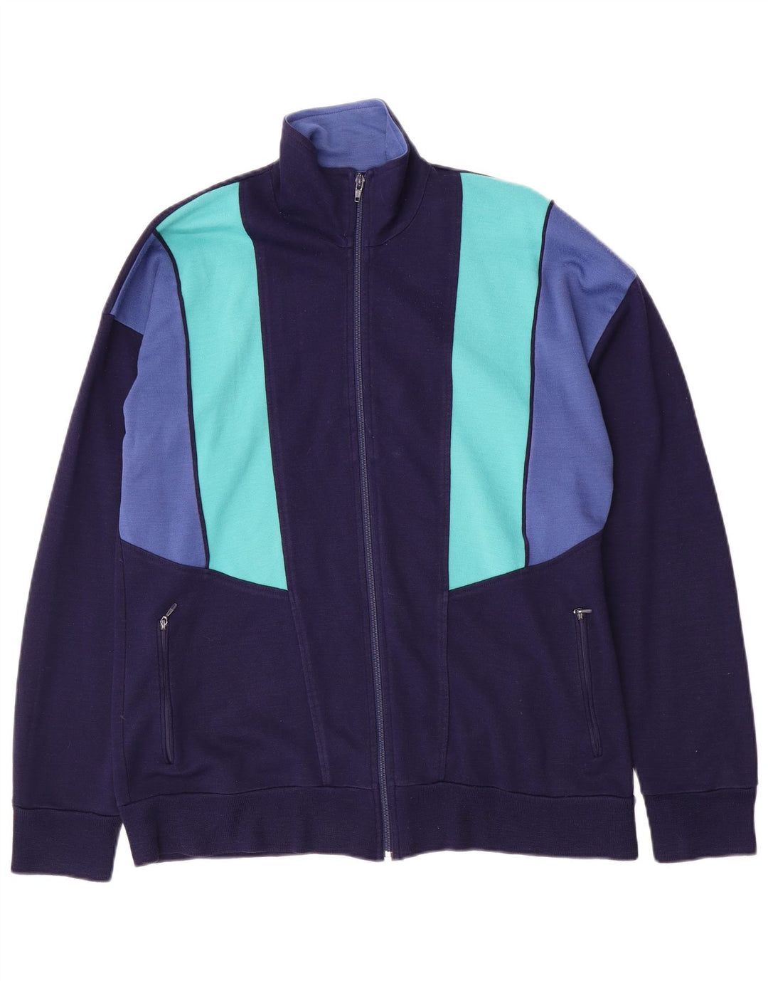 Vintage Herren-Trainingsanzug-Top-Jacke, groß, marineblau, Farbblock