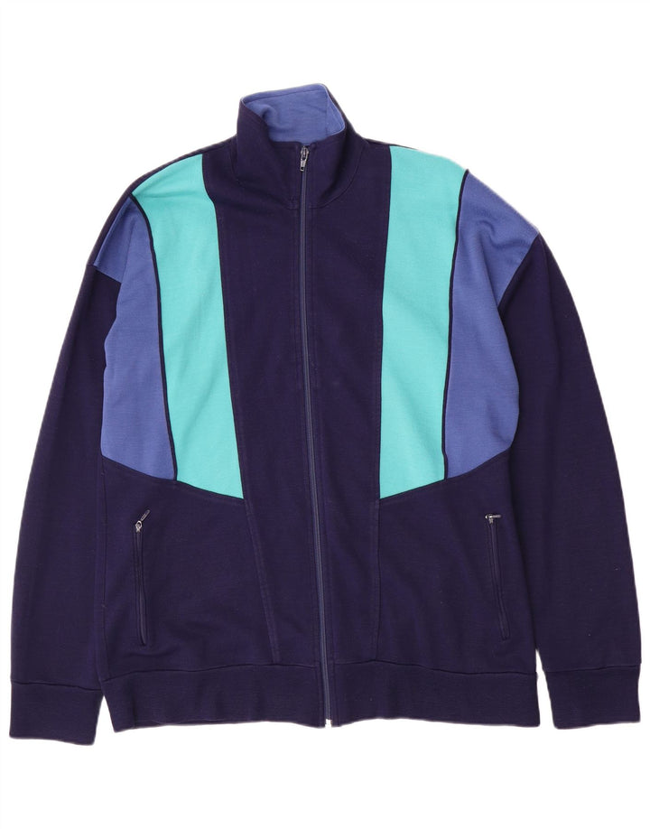 Vintage Herren-Trainingsanzug-Top-Jacke, groß, marineblau, Farbblock