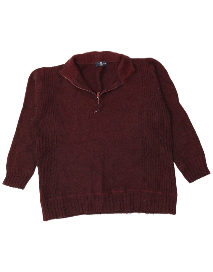 Marks & Spencer Herren-Pullover mit Reißverschluss am Hals, groß, burgunderrote Lammwolle