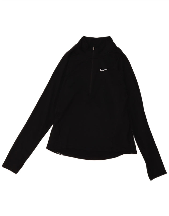 Nike Womens Dri Fit Zip Neck Pullover Trainingsanzug Top UK 10 Small Schwarz