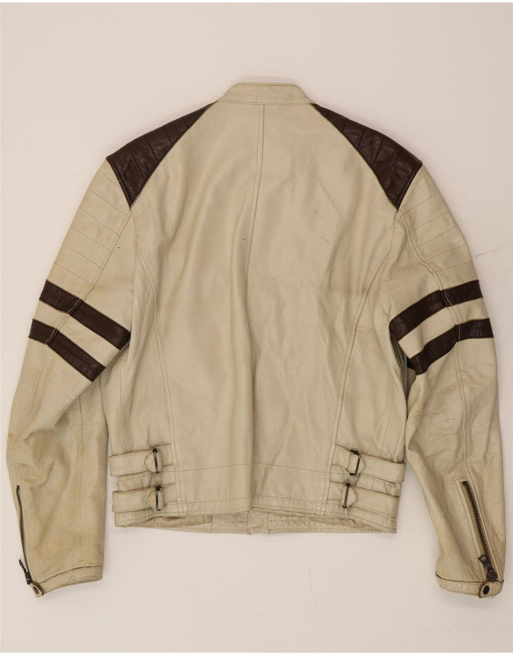 Gas Herren Leder Racer Jacke UK 40 Large Beige Colourblock