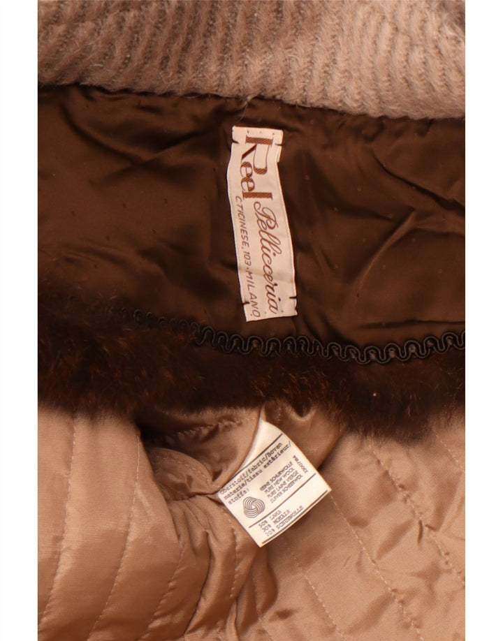 PELLICCERIA Damenmantel UK 14 Große beige gestreifte Schurwolle