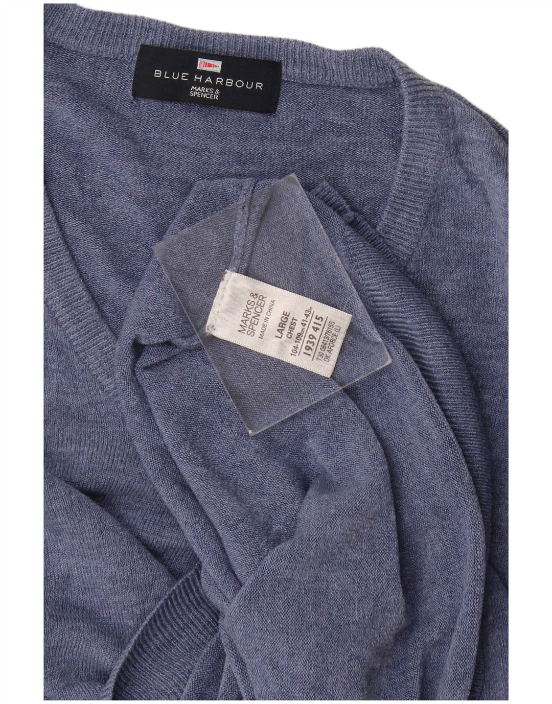 Marks & Spencer Herren Blue Harbor V-Ausschnitt Pullover Pullover Large Blau Acryl