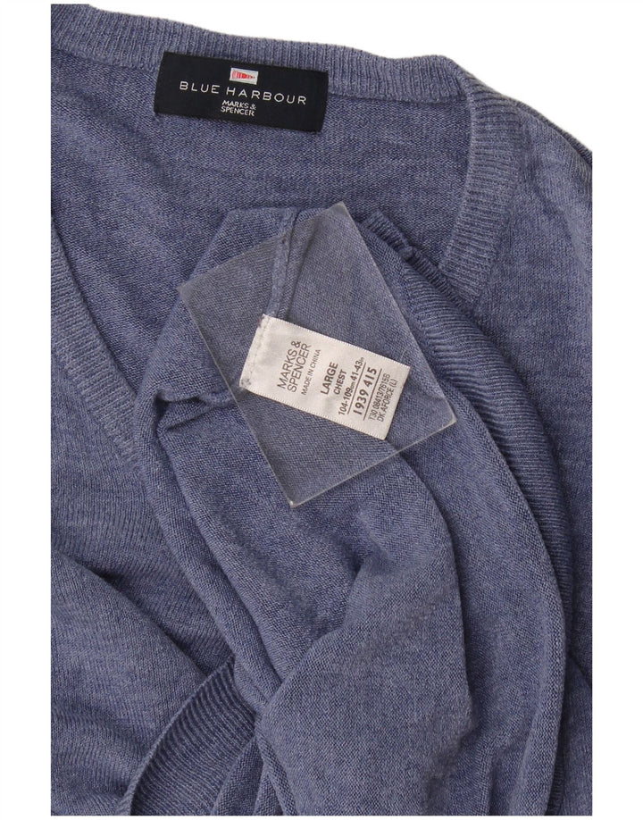 Marks & Spencer Herren Blue Harbor V-Ausschnitt Pullover Pullover Large Blau Acryl