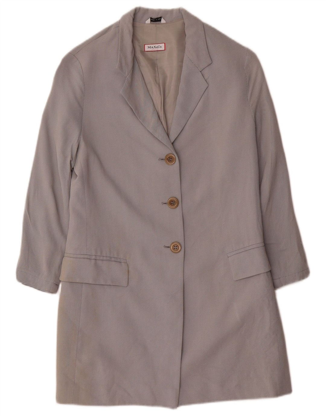 Max & Co. Damen Longline 3-Knopf-Blazerjacke UK 10 Small Graue Viskose
