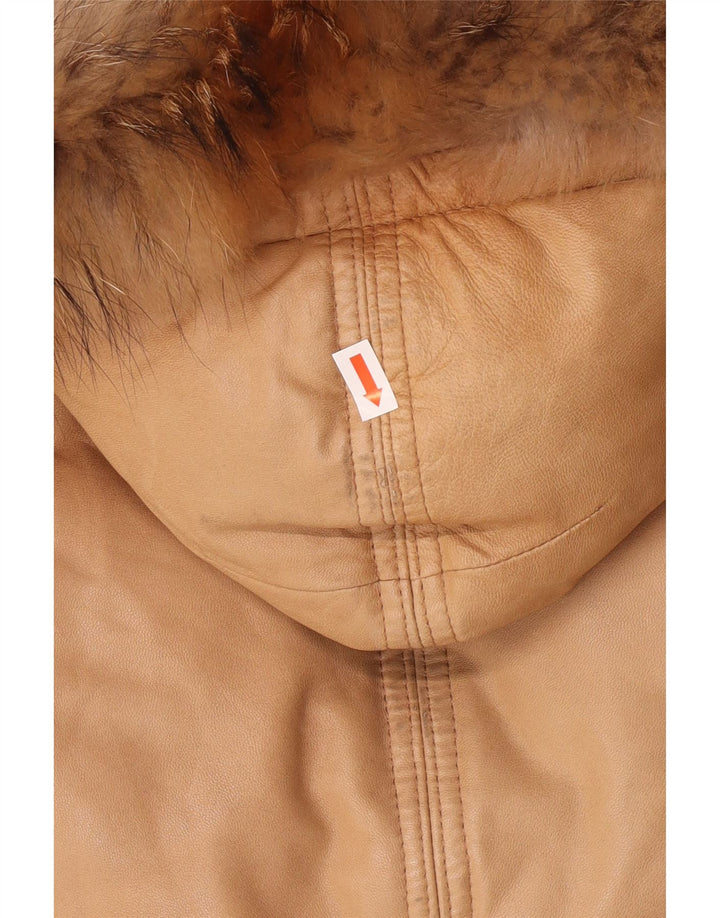 PEUTEREY Gepolsterte Damen-Lederjacke mit Kapuze, UK 10, kleines braunes Leder