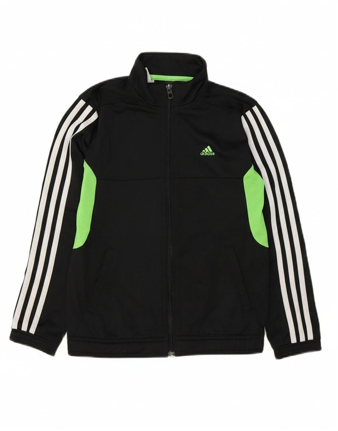 ADIDAS Boys Tracksuit Top Jacket 9-10 Years Black Colourblock Polyester