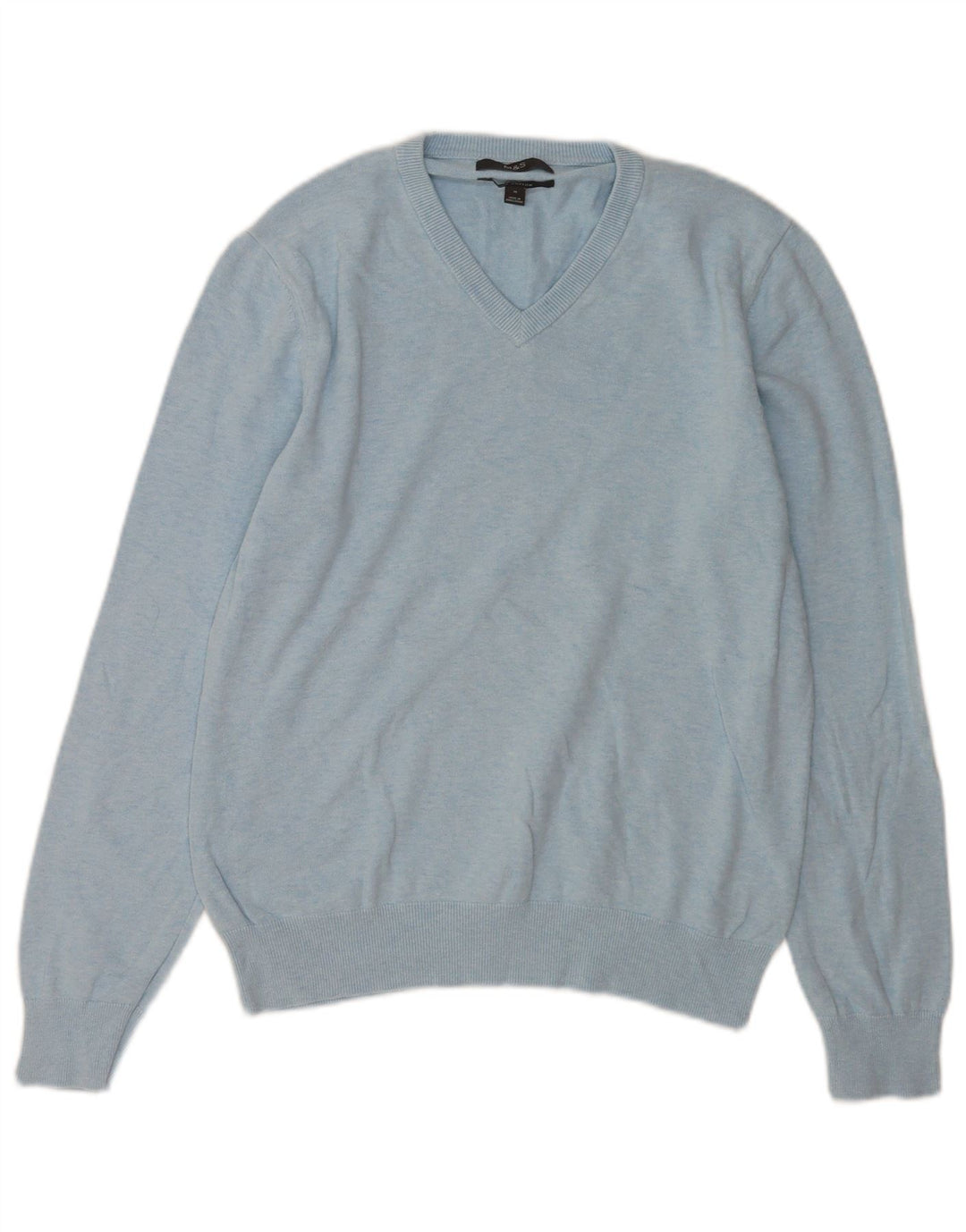 Marks & Spencer Herren-Pullover mit V-Ausschnitt aus mittelblauer Baumwolle
