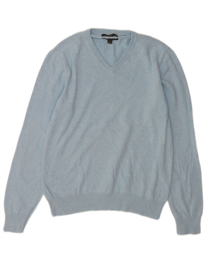 Marks & Spencer Herren-Pullover mit V-Ausschnitt aus mittelblauer Baumwolle