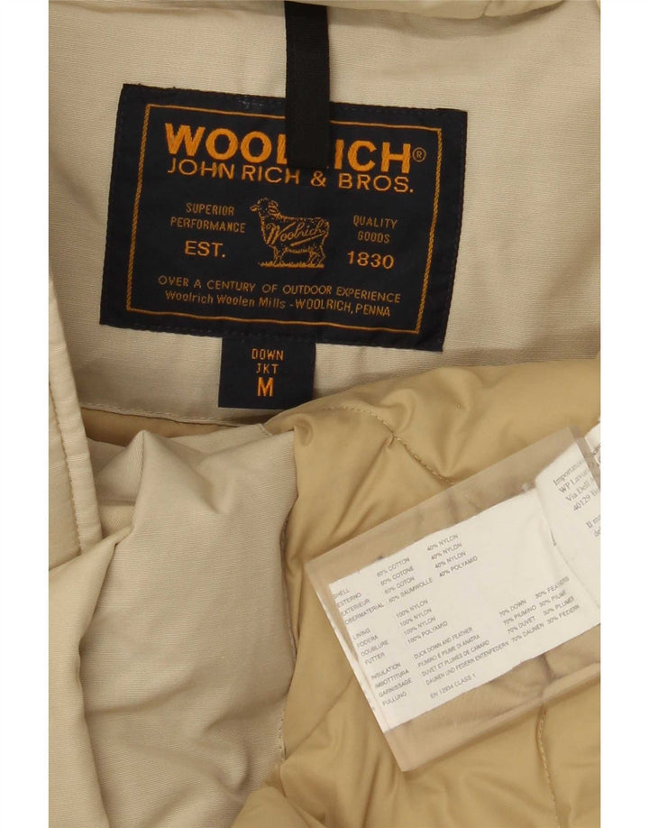 Woolrich Wattierter Damenmantel mit Kapuze, UK 14, mittelbeige Baumwolle