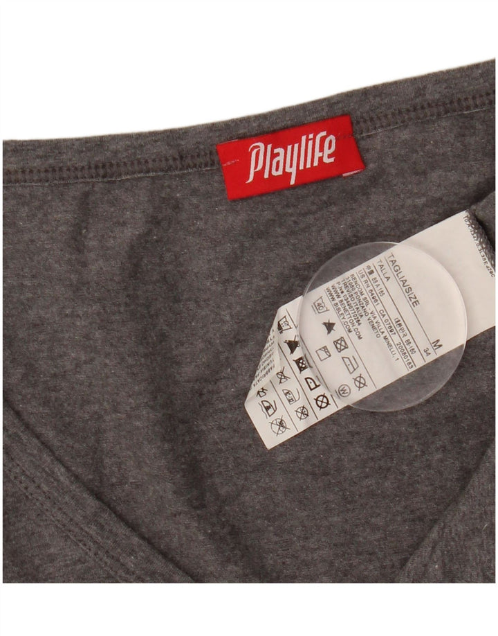 PLAYLIFE Damen Top Langarm UK 12 Mittelgraue Baumwolle