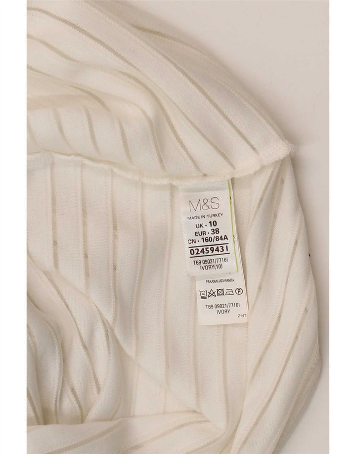 Marks & Spencer Damen Top Langarm UK 10 Small Weißer Nadelstreifen
