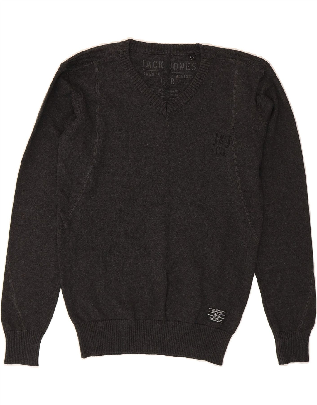 JACK & JONES Mens V-Neck Jumper Sweater Large Grey Cotton Vintage Jack & Jones and Second-Hand Jack & Jones from Messina Hembry 