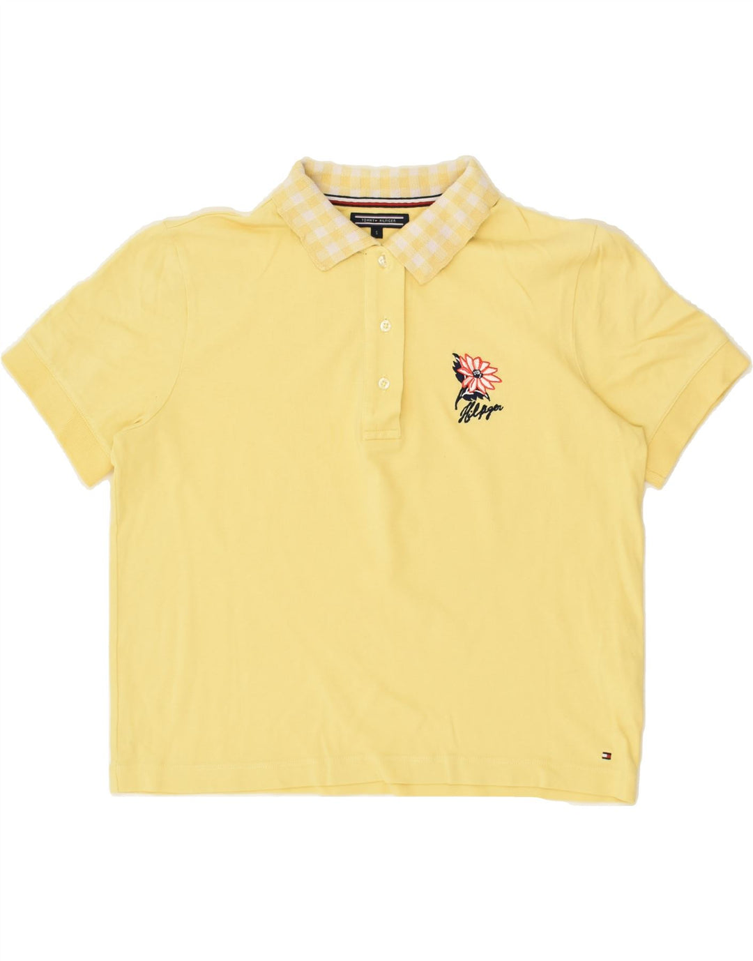 TOMMY HILFIGER Womens Polo Shirt UK 10 Small Yellow Cotton | Vintage Tommy Hilfiger | Thrift | Second-Hand Tommy Hilfiger | Used Clothing | Messina Hembry 