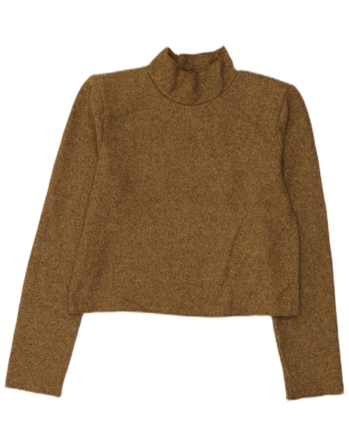 Zara Damen Crop Top Langarm UK 10 Small Grün geflecktes Polyester