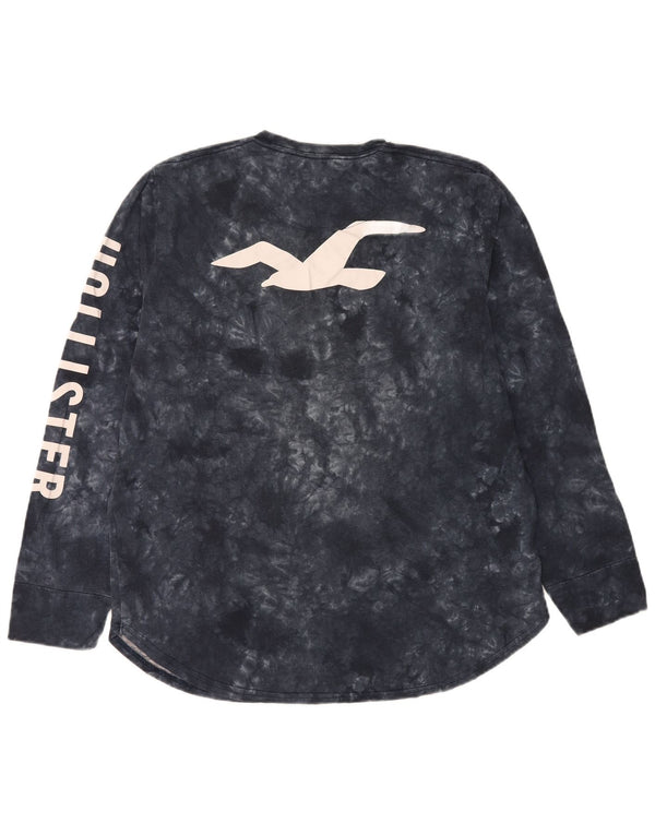 Hollister Herren-Grafikoberteil, langärmelig, XL, schwarze Batik-Baumwolle