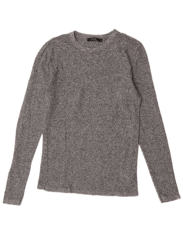 Jack & Jones Herren-Oberteil, langärmelig, mittelgrau gefleckte Baumwolle