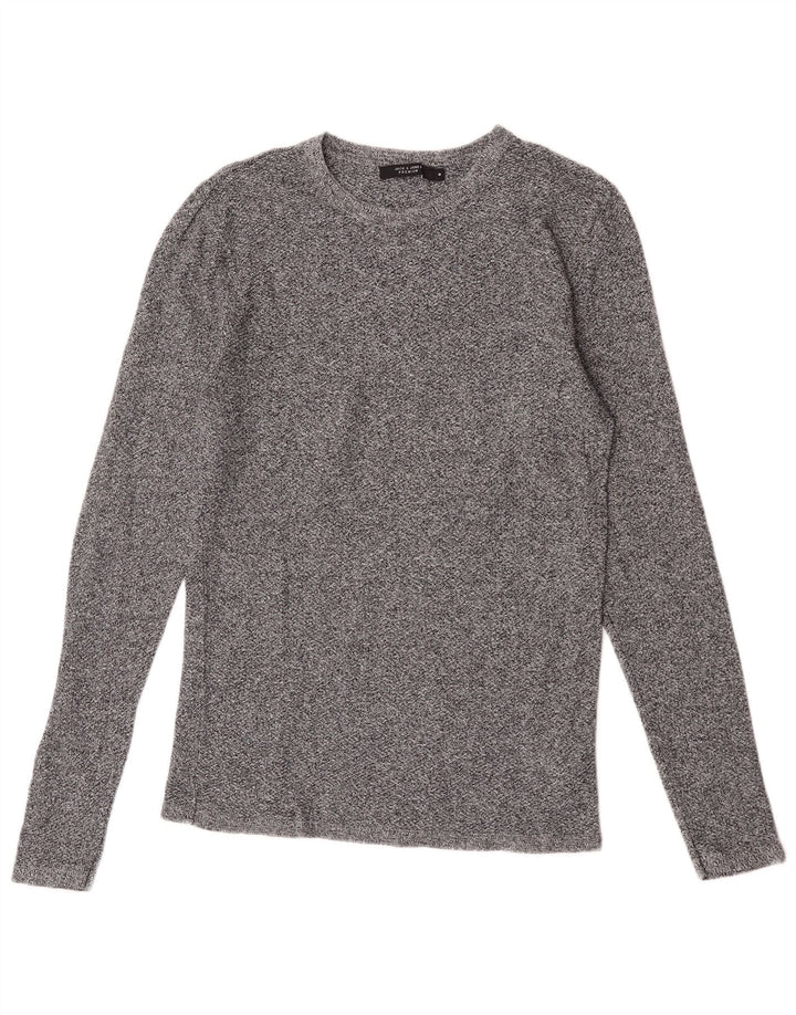 Jack & Jones Herren-Oberteil, langärmelig, mittelgrau gefleckte Baumwolle
