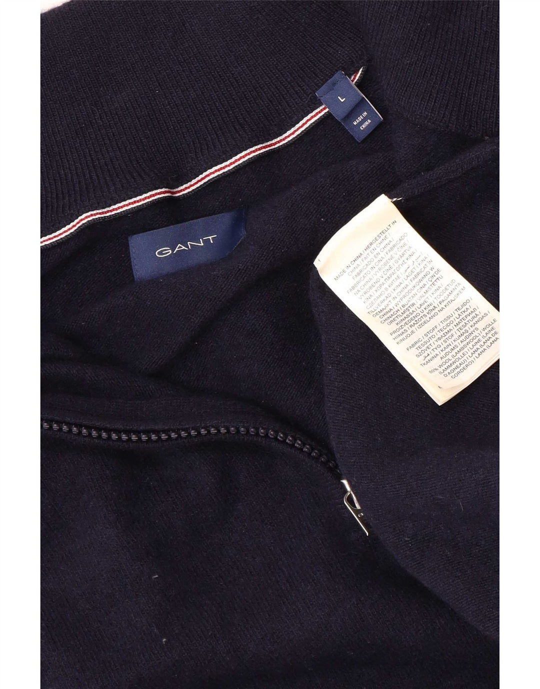Gant Herren-Pullover mit Reißverschluss am Hals, große marineblaue Wolle