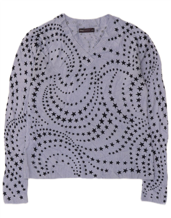Marks & Spencer Damen-Pullover mit abstraktem Muster und V-Ausschnitt, Gr. 10, Größe B