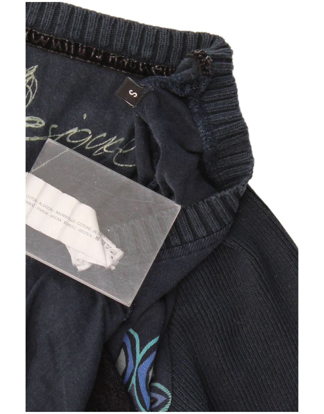 DESIGUAL Damen-Pullover mit grafischem V-Ausschnitt, Gr. 8, Marineblau mit Blumenmuster