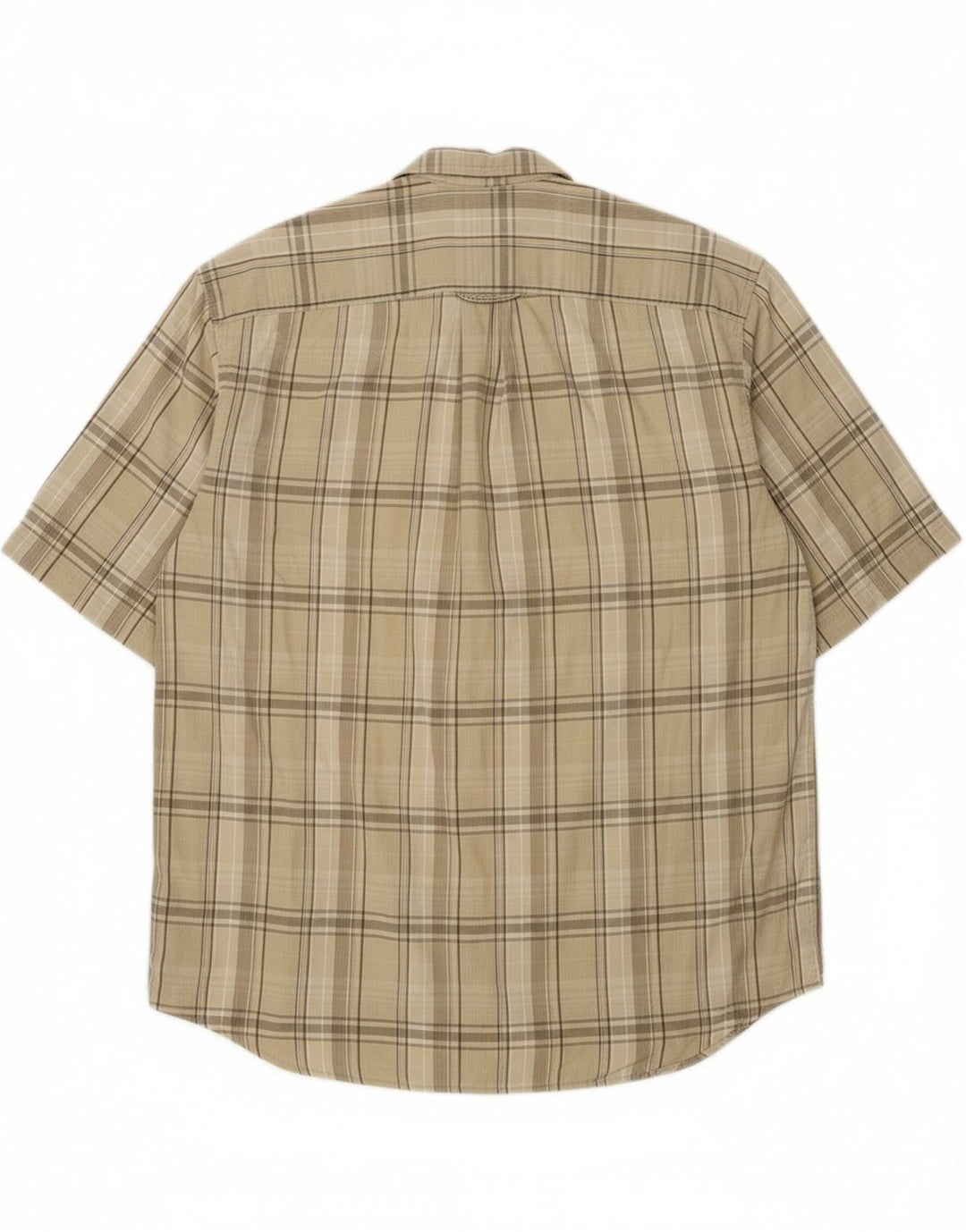 COLUMBIA Mens Short Sleeve Shirt Medium Beige Check Cotton Vintage Columbia and Second-Hand Columbia from Messina Hembry 