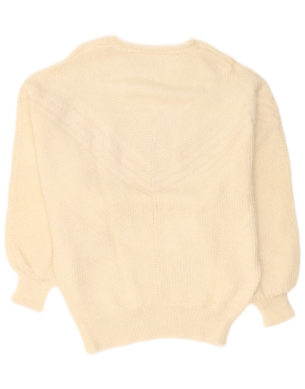 Vintage Damen Pullover mit U-Boot-Ausschnitt, UK 16, Groß, gebrochenes Weiß