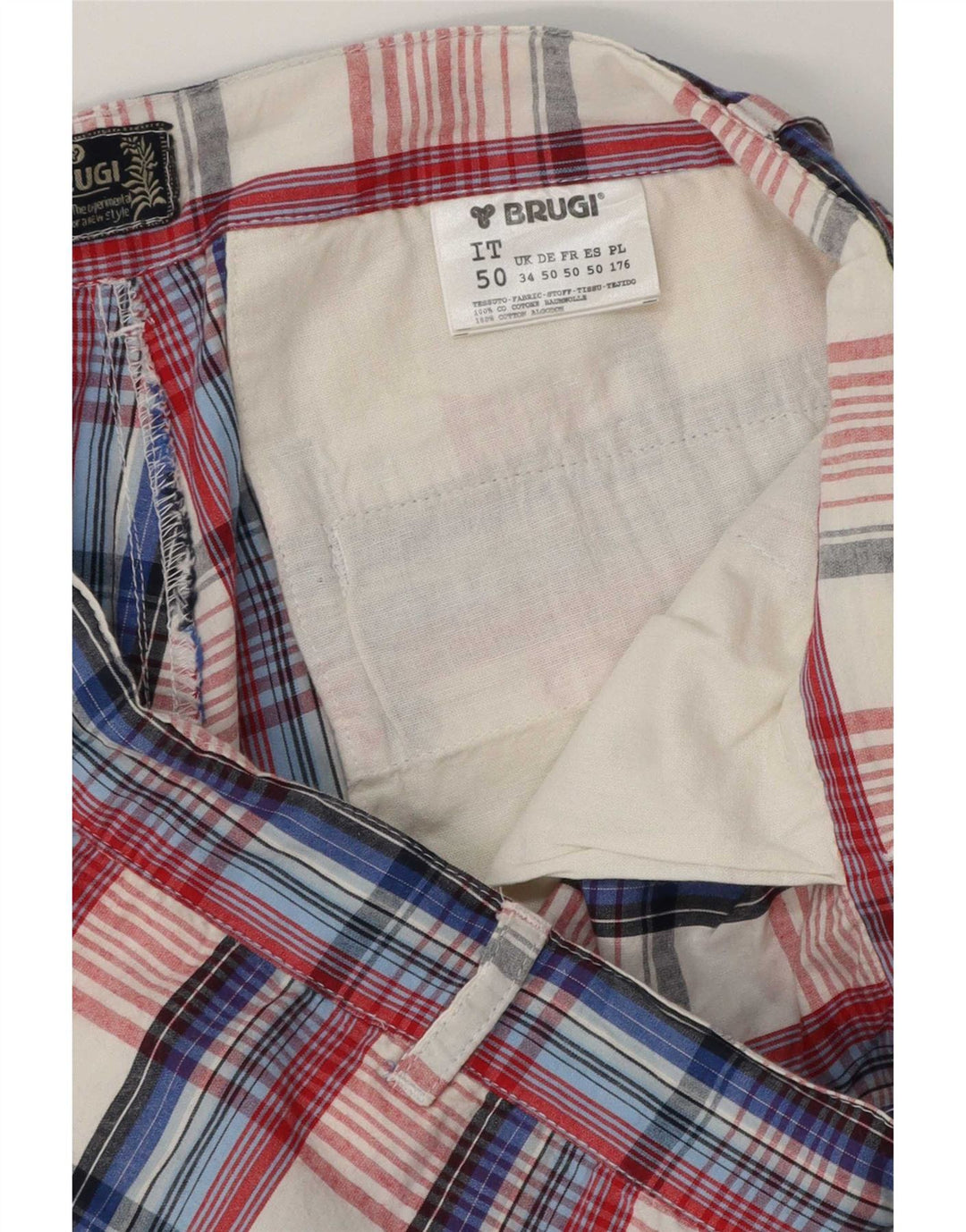 Brugi Herren-Cargo-Shorts, groß, W34, blau karierte Baumwolle