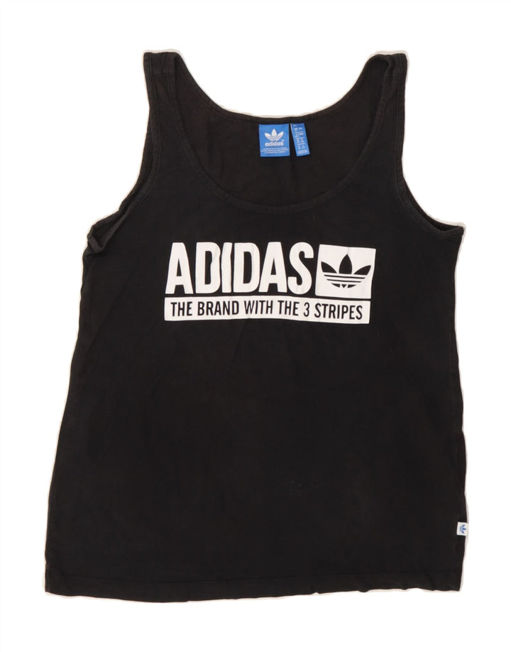 ADIDAS Womens Graphic Vest Top UK 12 Medium  Black Cotton Vintage Adidas and Second-Hand Adidas from Messina Hembry 