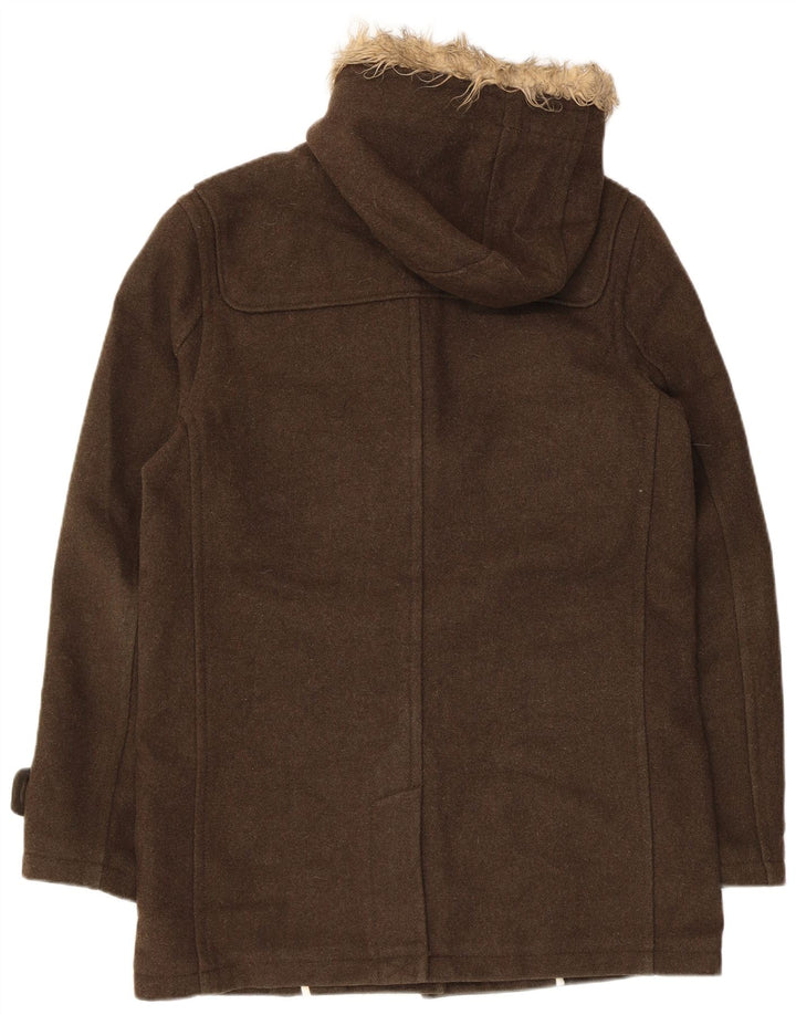 TOPMAN Herren-Dufflecoat mit Kapuze, UK 38, mittelbraune Wolle