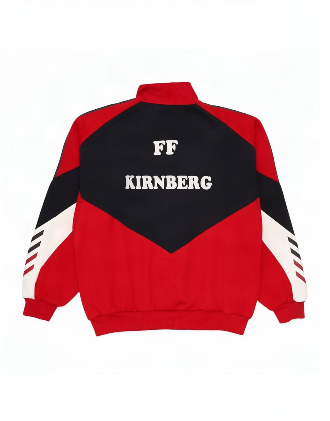 Jako Herren-Trainingsanzug mit grafischem Oberteil, große rote Farbblock-Jacke im 90er-Jahre-Stil